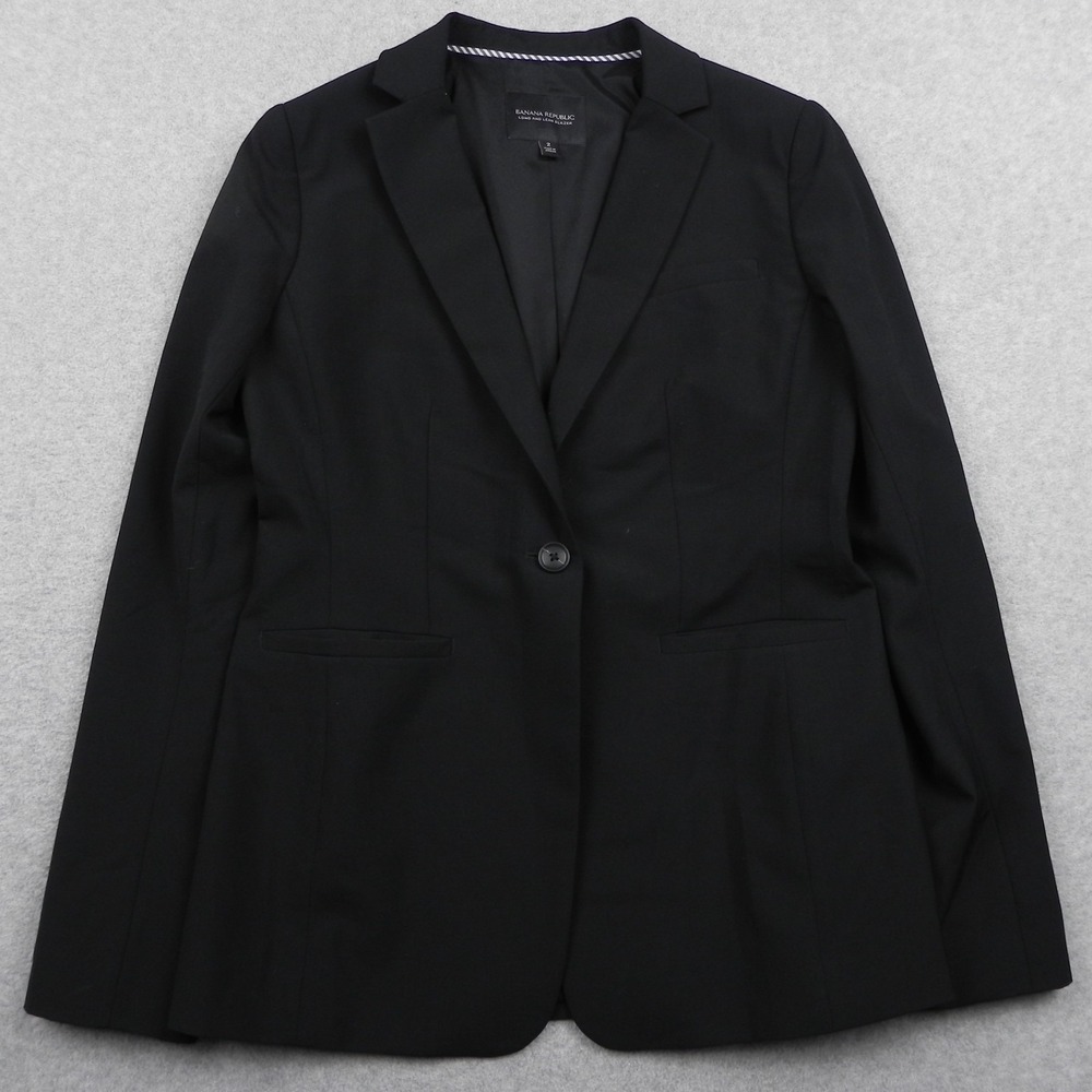 Banana Republic Blazer Womens 2 Long And Lean Suit Wool Blend Jacket Coat Black